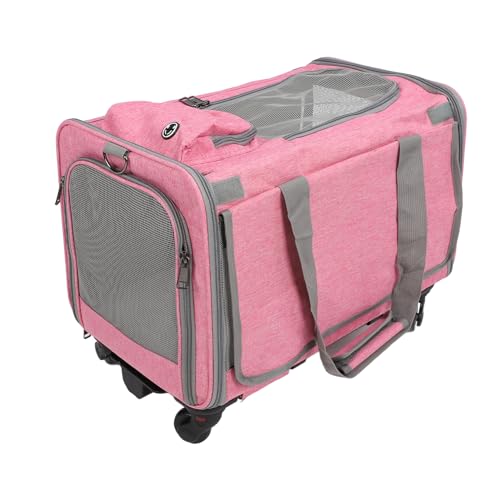 Transportbox für Katzen und Hunde mit Rädern, von Fluggesellschaften Zugelassene Rollende Transportbox für Haustiere mit Teleskop-Gehgriff und Verstellbaren Schultergurten (PINK) von Asixxsix