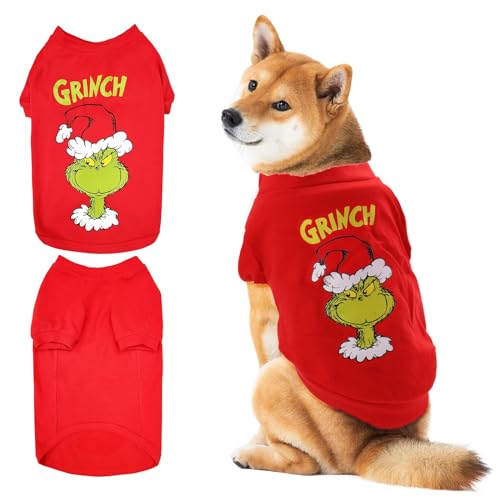 Asmea Hundepullover Weihnachten, Hundepullover Grinch Weihnachten, Weihnachtspullover Hund Mantel, Kleidung für Katzen Haustier, Kostüme Weihnachten für Kleine Mittelgroße Hunde Rot(Grinch,L) von Asmea