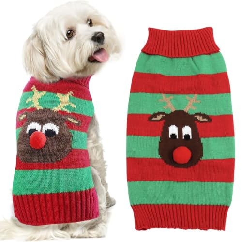 Asmea Hundepullover Weihnachten Rentier Warme Hundekleidung Hunde Weihnachtskostüm Katzen Pullover Weihnachten Hundepullover für Kleine Mittelgroße Grosse Hunde Haustier Weihnachten Sweater Grün S von Asmea