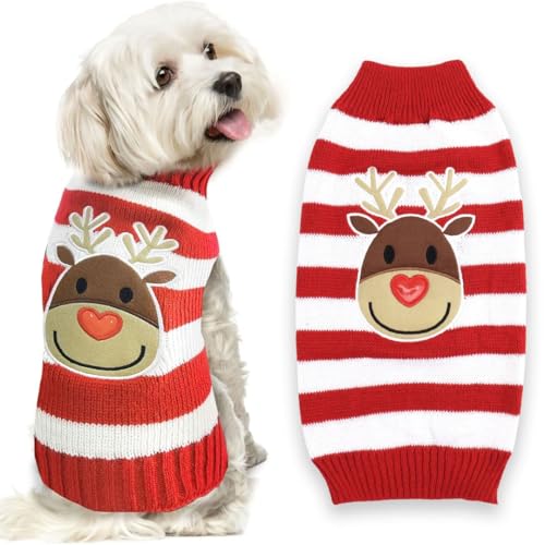 Asmea Hundepullover Weihnachten Rentier Warme Hundekleidung Hunde Weihnachtskostüm Katzen Pullover Weihnachten Hundepullover für Kleine Mittelgroße Grosse Hunde Haustier Weihnachten Sweater Weiß S von Asmea