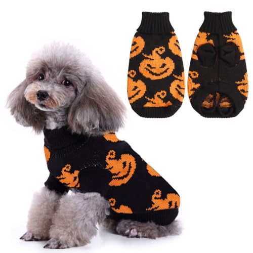 Halloween Katzen Pullover Hundepullover Halloween Katzen Kleidung Gestrickt Halloween Kostüm Katze Halloween Kürbis Katzen Pullover Warme Halloween Kostüm für Haustier Katzen Hunde L von Asmea