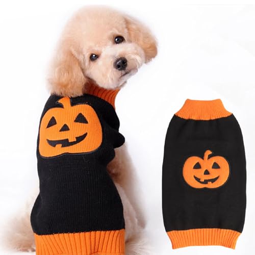 Hundepullover Halloween Kostüm Hund Halloween Kürbis Hunde Pullover Warme Halloween Hundepullover für Kleine Mittelgroße Grosse Hunde Halloween Party Geschenk für Haustier Puppy und Katzen SchwarzXXL von Asmea