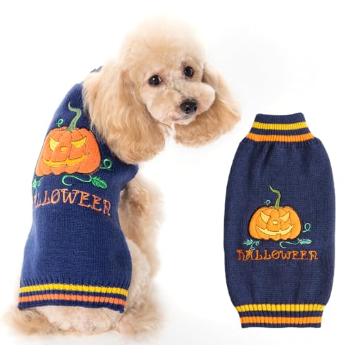 Hundepullover Halloween Kostüm Hund Halloween Kürbis Hunde Pullover Warme Halloween Hundepullover für Kleine Mittelgroße Grosse Hunde Halloween Party Geschenk für Haustier Puppy und Katzen Blau S von Asmea