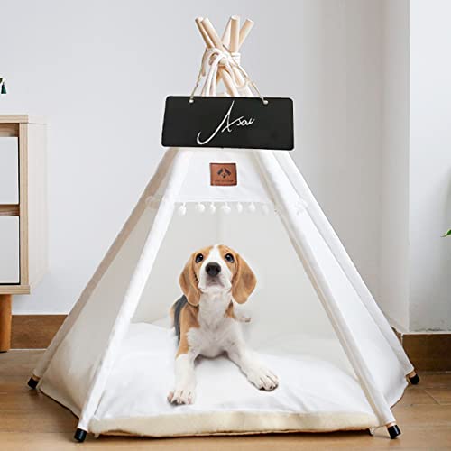 Hunde-Tipi, Haustierzelt, tragbar, für Hunde, Welpen, Tipi, Katzenbett mit dickem Kissen von Asou