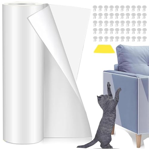 Kratzschutz Katze Tape 30cm*5m, Anti Kratz Folie für Katzen, kratzschutz Sofa Katze Folie, Selbstklebend Kratzschutzfolie Kratzpads mit 50 Schrauben für Möbel Sofa Wand Tür Schutz von Asoway