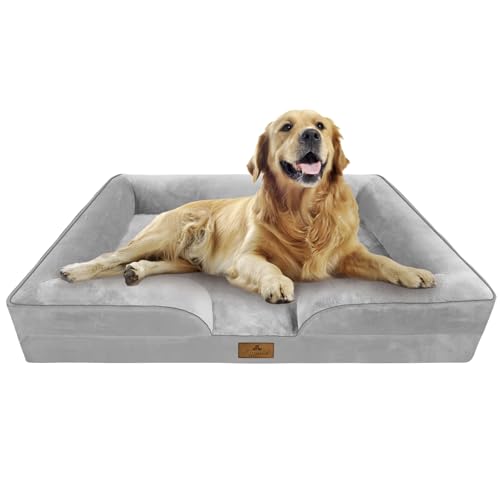 Aspand Hundebett Orthopädisch Grosse Hunde, Dreiseitig Hochgezogen, 97x71cm, Einzeln Abnehmbar, Waschbar, Weich Und Bequem, Grau von Aspand