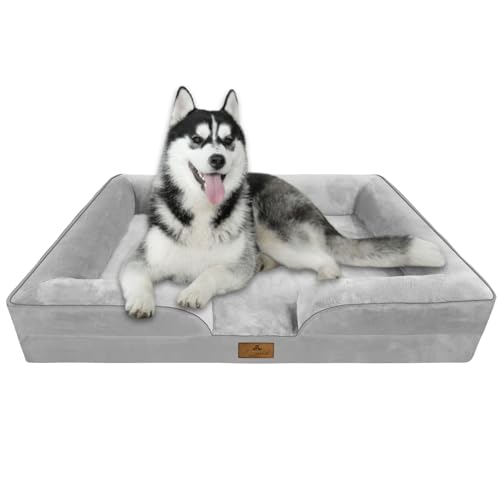 Aspand Hundebett Orthopädisch Grosse Hunde,Dreiseitig Hochgezogen,106x81cm,Einzeln Abnehmbar,Waschbar,Weich Und Bequem,Hundebett,Grau von Aspand