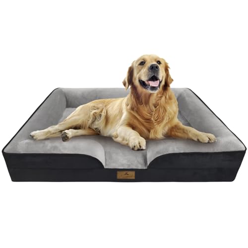 Aspand Hundebett Orthopädisch Grosse Hunde,Dreiseitig Hochgezogen,97x71cm,Einzeln Abnehmbar,Waschbar,Weich Und Bequem,Hundebett,Grauschwarz von Aspand