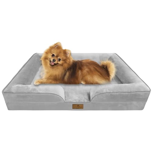 Aspand Hundebett Orthopädisch Kleine Hunde,Dreiseitig Hochgezogen, 71x58cm, Einzeln Abnehmbar, Waschbar, Weich Und Bequem, Hundebett, Grau von Aspand