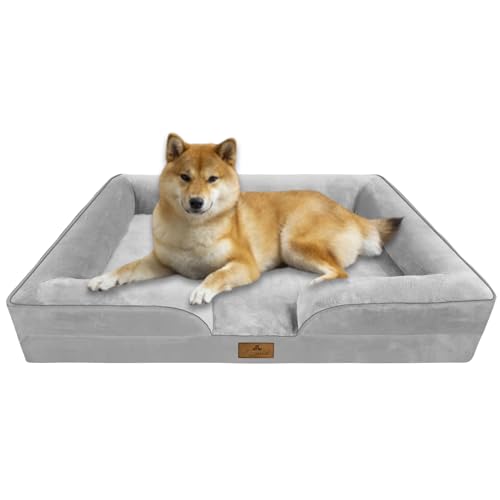 Aspand Hundebett Orthopädisch Mittelgroße Hunde,Dreiseitig Hochgezogen,89x64cm,Einzeln Abnehmbar,Waschbar,Weich Und Bequem,Hundebett,Grau von Aspand