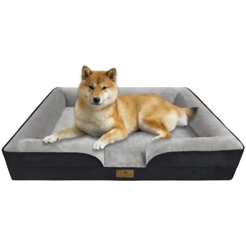 Aspand Hundebett Orthopädisch Mittelgroße Hunde, Dreiseitig Hochgezogen, 89x64cm, Einzeln Abnehmbar, Waschbar, Weich Und Bequem, Hundebett, Grauschwarz von Aspand