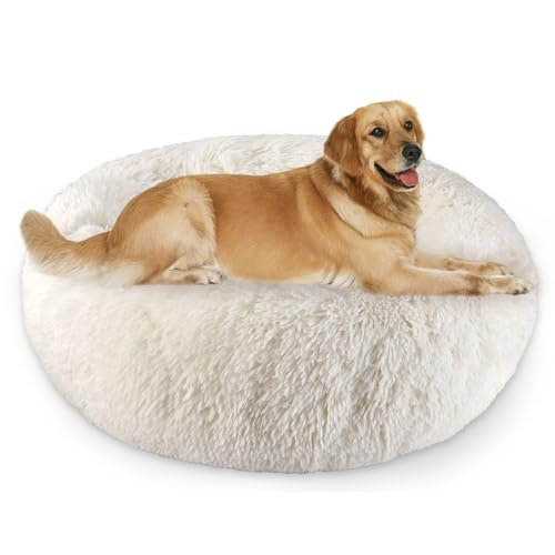 Aspand Hundebett für große und mittelgroße Hunde,60cm Ø - Weiches und Atmungsaktives Hundekissen mit Rutschfester Unterseite und Erhöhtem Rand,Beige von Aspand