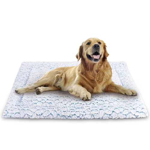 Aspand Hundebett für Grosse und Mittelgroße Hunde-Hundebetten mit Weichem,94x61cm-Hundebett mit Weichem,Kurzem Flor und Rutschfester Unterseite-Hundebetten in Marmoroptik,Blau von Aspand