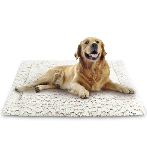 Aspand Hundebett für Grosse und Mittelgroße Hunde-Hundebetten mit Weichem,78x50cm-Hundebett mit Weichem,Kurzem Flor und Rutschfester Unterseite-Hundebetten in Marmoroptik,Khaki von Aspand