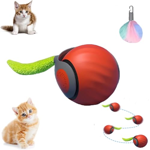 Interaktives Katzenball Spielzeug - Katzenspielzeug Elektrisch mit USB Aufladbar, DREI Arbeitsmodi, 360° Rolling Smart Ball für Katzen und Hunde (mit Ersatzseil) (Orange) von Asslye