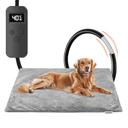 Asstikoo Haustier Heizkissen für Katzen Hunde, einstellbare Hund Heizkissen mit 12 Stufen Timer und 30-55℃ Temperatur, Haustier Heizdecke Electric Pet Heizmatte (XL - 60 * 90cm) von Asstikoo