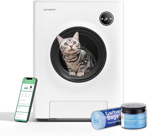 AstroPet Selbstreinigende Katzentoilette, Vierfacher Sicherheitsschutz, APP Überwachung, Große Fassungsvermögen, Katzenklo für mehrere Katzen von AstroPet