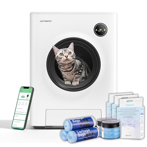 AstroPet Selbstreinigende Katzentoilette, 68L Katzenklo, Vierfacher Sicherheitsschutz, APP Überwachung, (Katzentoilette+3*Beutel+2*Lufterfrischer+3*Tofu Katzenstreu) von AstroPet