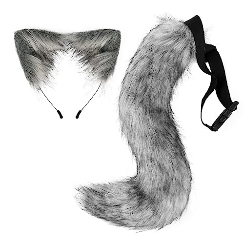 2 Stück Fuchsohren Und Schwanz Set,Asudaro Katzenohren Stirnband Tier Fuchsschwanz Unisex Cosplay Tier Katze Schwanz Und Ohren Haarband Für Cosplay Kostüm Haar Hoop Kopfschmuck Halloween Party Zubehör von Asudaro