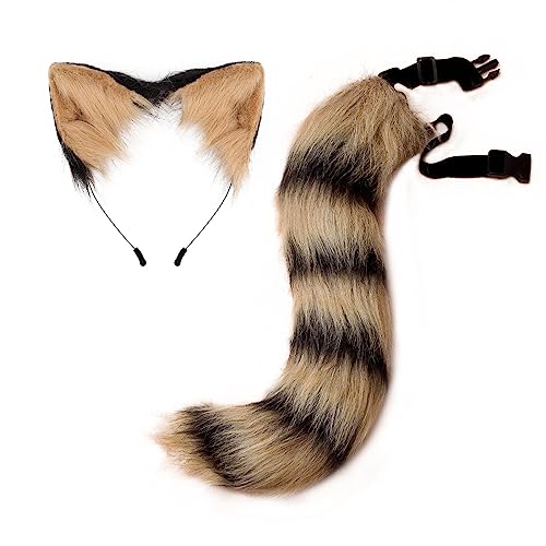 2 Stück Fuchsohren Und Schwanz Set,Asudaro Katzenohren Stirnband Tier Fuchsschwanz Unisex Cosplay Tier Katze Schwanz Und Ohren Haarband Für Cosplay Kostüm Haar Hoop Kopfschmuck Halloween Party Zubehör von Asudaro