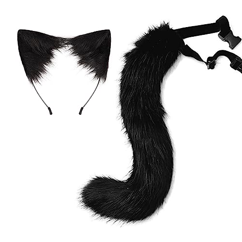 2 Stück Fuchsohren Und Schwanz Set,Asudaro Katzenohren Stirnband Tier Fuchsschwanz Unisex Cosplay Tier Katze Schwanz Und Ohren Haarband Für Cosplay Kostüm Haar Hoop Kopfschmuck Halloween Party Zubehör von Asudaro