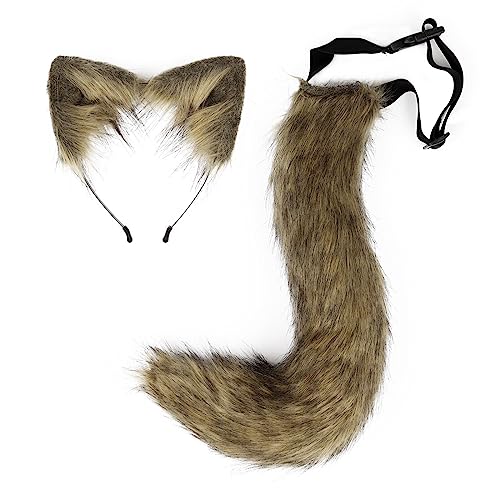 2 Stück Fuchsohren Und Schwanz Set,Asudaro Katzenohren Stirnband Tier Fuchsschwanz Unisex Cosplay Tier Katze Schwanz Und Ohren Haarband Für Cosplay Kostüm Haar Hoop Kopfschmuck Halloween Party Zubehör von Asudaro