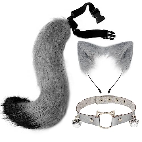 3 Stück Katzenohren Stirnband Schwanz Set,Asudaro Katzenohren Stirnband Tier Fuchs Schwanz Cosplay Kostüm Haarreifen Kopfschmuck Halloween Cosplay Biegbar Lang Tier Fuchs Katze 50cm Typ 1 von Asudaro