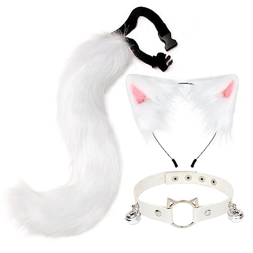 3 Stück Katzenohren Stirnband Schwanz Set,Asudaro Katzenohren Stirnband Tier Fuchs Schwanz Cosplay Kostüm Haarreifen Kopfschmuck Halloween Cosplay Biegbar Lang Tier Fuchs Katze 50cm Typ 10 von Asudaro