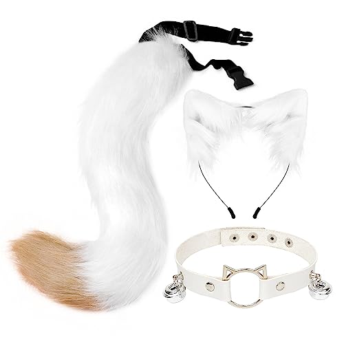 3 Stück Katzenohren Stirnband Schwanz Set,Asudaro Katzenohren Stirnband Tier Fuchs Schwanz Cosplay Kostüm Haarreifen Kopfschmuck Halloween Cosplay Biegbar Lang Tier Fuchs Katze 50cm Typ 3 von Asudaro