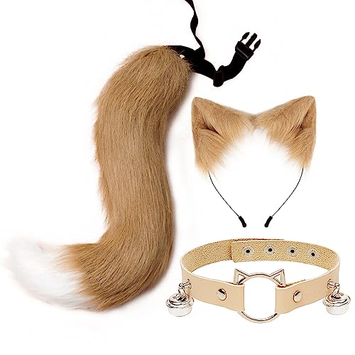 3 Stück Katzenohren Stirnband Schwanz Set,Asudaro Katzenohren Stirnband Tier Fuchs Schwanz Cosplay Kostüm Haarreifen Kopfschmuck Halloween Cosplay Biegbar Lang Tier Fuchs Katze 50cm Typ 5 von Asudaro