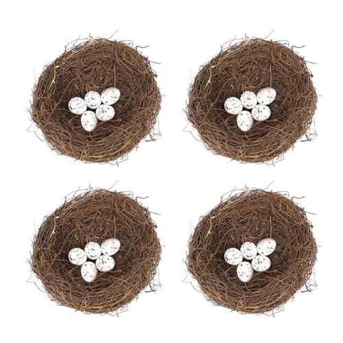 4PCS Rattan Vogelnester, Zcargel 20/15/12/10/8/6cm Ostern Handmade Natural Rattan Vogelnester Faux Vogelnest mit Eiern Osterdekoration für Ostern Party Landschaft Terrasse Dekoration Familie Garten von Asudaro