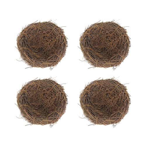 4PCS Rattan Vogelnester, Zcargel 20/15/12/10/8/6cm Ostern Handmade Natural Rattan Vogelnester Faux Vogelnest mit Eiern Osterdekoration für Ostern Party Landschaft Terrasse Dekoration Familie Garten von Asudaro