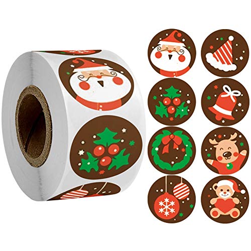 Asudaro 1000 Stück Handaufkleber Tag Rollen von Weihnachtsaufklebern für Kinder Runde Aufkleber Weihnachtsgeschenkanhänger Aufkleber Dekoration DIY Aufkleber für Geschenk,Backen 1/1,5 Zoll von Asudaro