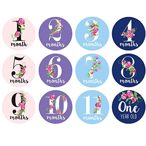 Asudaro Baby Monatsaufkleber für Junge und Mädchen, Meilenstein Aufkleber auf Englisch, 12 Stk Meilenstein Motive, Monats-Karten- Fotokarten für die ersten 12 Lebensmonate Meilenstein Foto Sticke von Asudaro