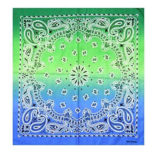 Asudaro Bandana Sommermütze Kopftuch Halstuch Haar Schal Atmungsaktive Fahrrad Kopfbedeckung Gradient Hip Hop Stirnbänder Baumwolle Bedrucktes Taschentuch für Damen und Herren 55 x 55 cm Blau Grün von Asudaro