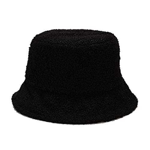 Asudaro Frauen Wintermütze Fischerhut Lammhaar Mode Weiche Wolle Eimer Hut Becken Hut Sonnenkappe Baskenmütze Bowler Hut Schwarz von Asudaro