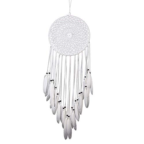 Asudaro Große Boho Traumfänger Feder Dreamcatcher Makramee Wandbehang Ornament Vintage Hochzeit Hauptdekorationen 20cm Kreis 75-80cm Lang Weiß von Asudaro