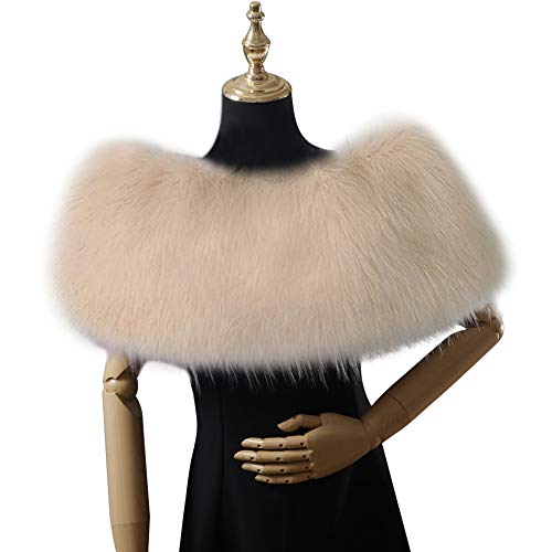 Asudaro Kunstpelz Schal und Wraps Pelzkragen Pelzschal Stolen Winter Stola für Frauen Warm Thicken Widen Solid Color Winter Plüsch Schal für Party Braut Hochzeiten 80cm Aprikose von Asudaro