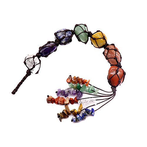 Asudaro Natürliche 7 Chakra Trommelsteine Reiki Kristalle Hängende Fenster Ornament Glück Yoga Meditation Böhmische Haus Auto Dekoration,Glücksbringer-Dekoratio,Natural Gemstones von Asudaro