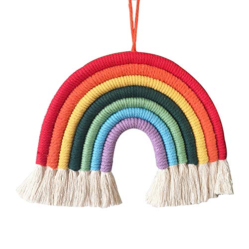 Asudaro Regenbogen Tapisserie, Handgestrickter Wandteppich Makramee Wandbehang Boho Chic Anhänger aus 7 geflochtenen Seilen Home Decoration für Kinderzimmer Schlafzimmer Home Hanging Ornament von Asudaro