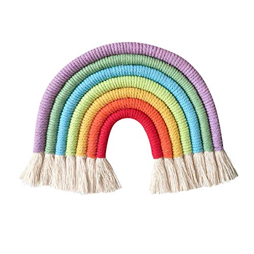 Asudaro Regenbogen Tapisserie, Handgestrickter Wandteppich Makramee Wandbehang Boho Chic Anhänger aus 7 geflochtenen Seilen Home Decoration für Kinderzimmer Schlafzimmer Home Hanging Ornament von Asudaro