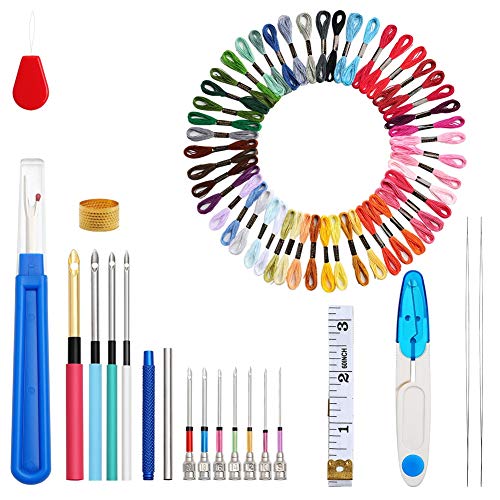 Asudaro Stickerei Kreuzstich Set Embroidery Starter Kit 50 Farben Stickgarn Magic Needles, Scissor, Embroidery Threader Set Stickzubehör Hand Sewing Embroidery Kit Geschenk für DIY Sewing Enthusiast von Asudaro