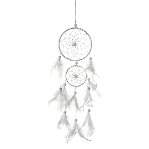 Asudaro Traumfänger mit Weißen Federn und Perlen, Makramee, Wandbehang Anhänger Bohemian Dreamcatcher für Vintage-Hochzeit Zimmer Auto Deko Festival Handwerk Geschen Weiß von Asudaro