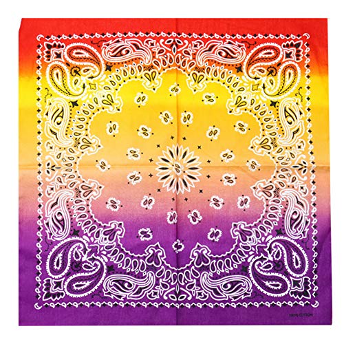 Bandana Sommermütze Kopftuch Halstuch Haar Schal Atmungsaktive Fahrrad Kopfbedeckung Gradient Hip Hop Stirnbänder Baumwolle Bedrucktes Taschentuch für Damen und Herren 55 x 55 cm Rot gelb Lila von Asudaro