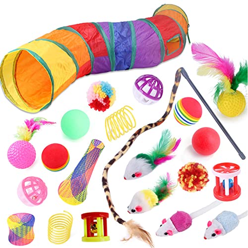 Asukohu Kauball für Haustiere, Katzen, Knisterball, Spielzeug, pelzige Maus, Spielstab, Plüsch-Maus-Set, 22 Stück von Asukohu