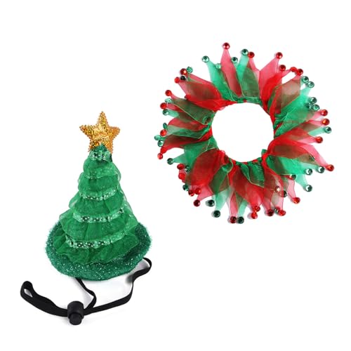 Asukohu Weihnachts-Hunde-Outfit-Set mit Weihnachtsschal, regulierbar, für kleine Hunde, schöne Weihnachtskatzen-Kleidung von Asukohu