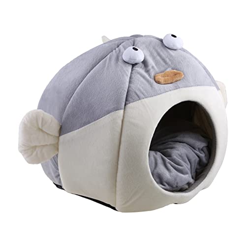 Haustierzelt, weiches Bett für kleine Hunde und Katzen, selbstwärmend, maschinenwaschbar, Kissen, Kugelfisch-Design, Hundehütte für Innenkatzen, große Kugelfischhöhle von Asukohu