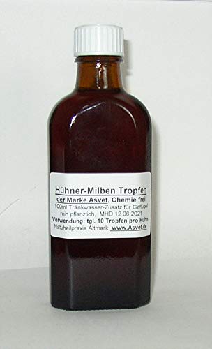 Asvet Hühner Milben Tropfen, 200ml Tränke Zusatz bei Vogelmilben, Milbenschutz ohne Chemie (GP = EUR 27,50/100ml) von Asvet