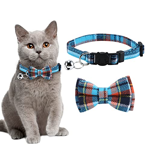 4pcs Halloween Katzenhalsband Halloween Halsband Katze mit Sicherheitsverschluss und Glöckchen mit Schleifchen Fliege Verstellbare Halsband Katze (Blau und Farbe) von Asvin