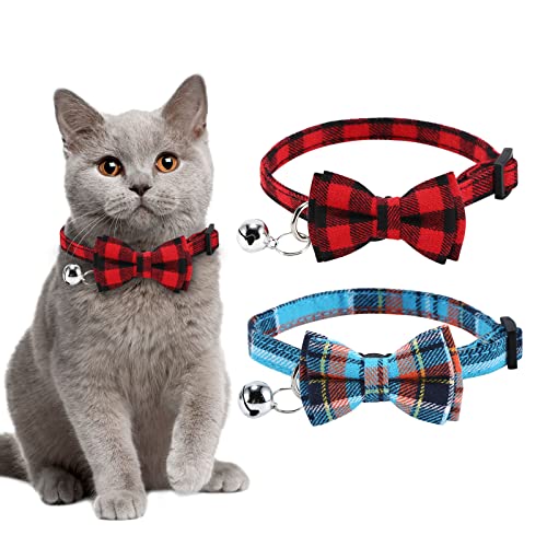 4pcs Halloween Katzenhalsband Halloween Halsband Katze mit Sicherheitsverschluss und Glöckchen mit Schleifchen Fliege Verstellbare Halsband Katze (Rot+Korbfarbe 2Pack) von Asvin